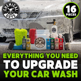 Chemical Guys foam cannon close-up creating thick suds for safer washing