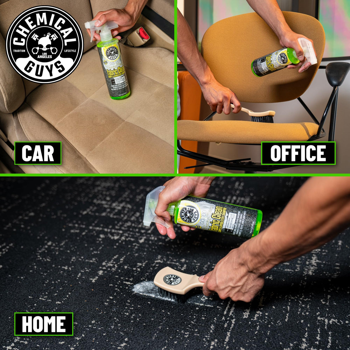 Chemical Guys before and after carpet patch with visible stain removal benefit