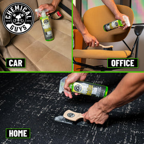 Chemical Guys bottle staged with detailing tools for complete interior care