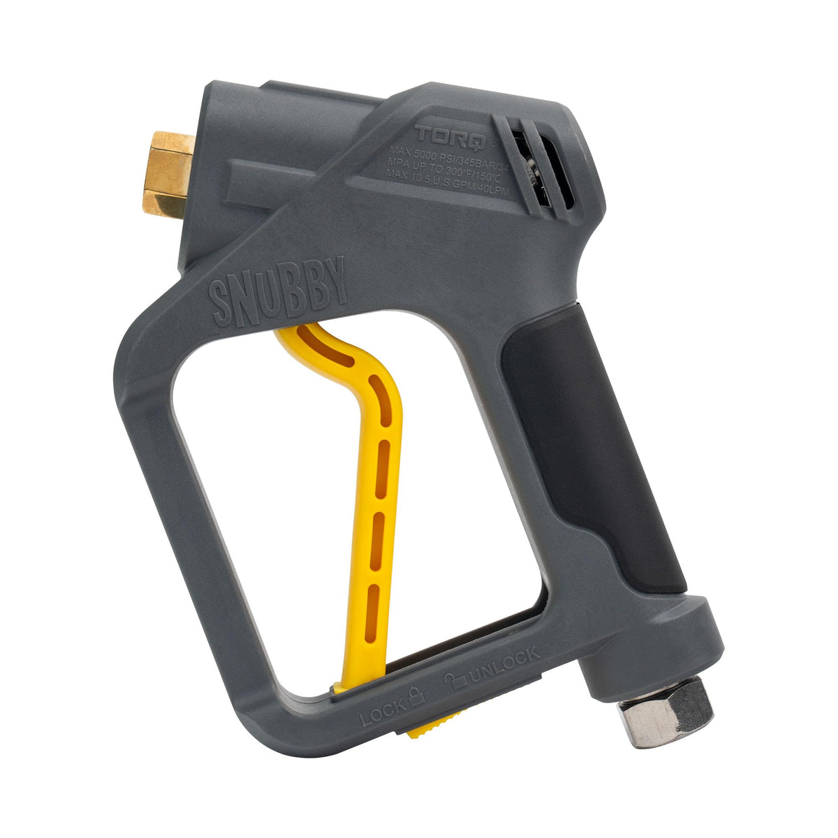 Chemical Guys snubby short pressure washer gun front angled showing compact control benefit