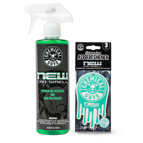 Chemical Guys front bottle view showing clean packaging and new-car aroma benefit