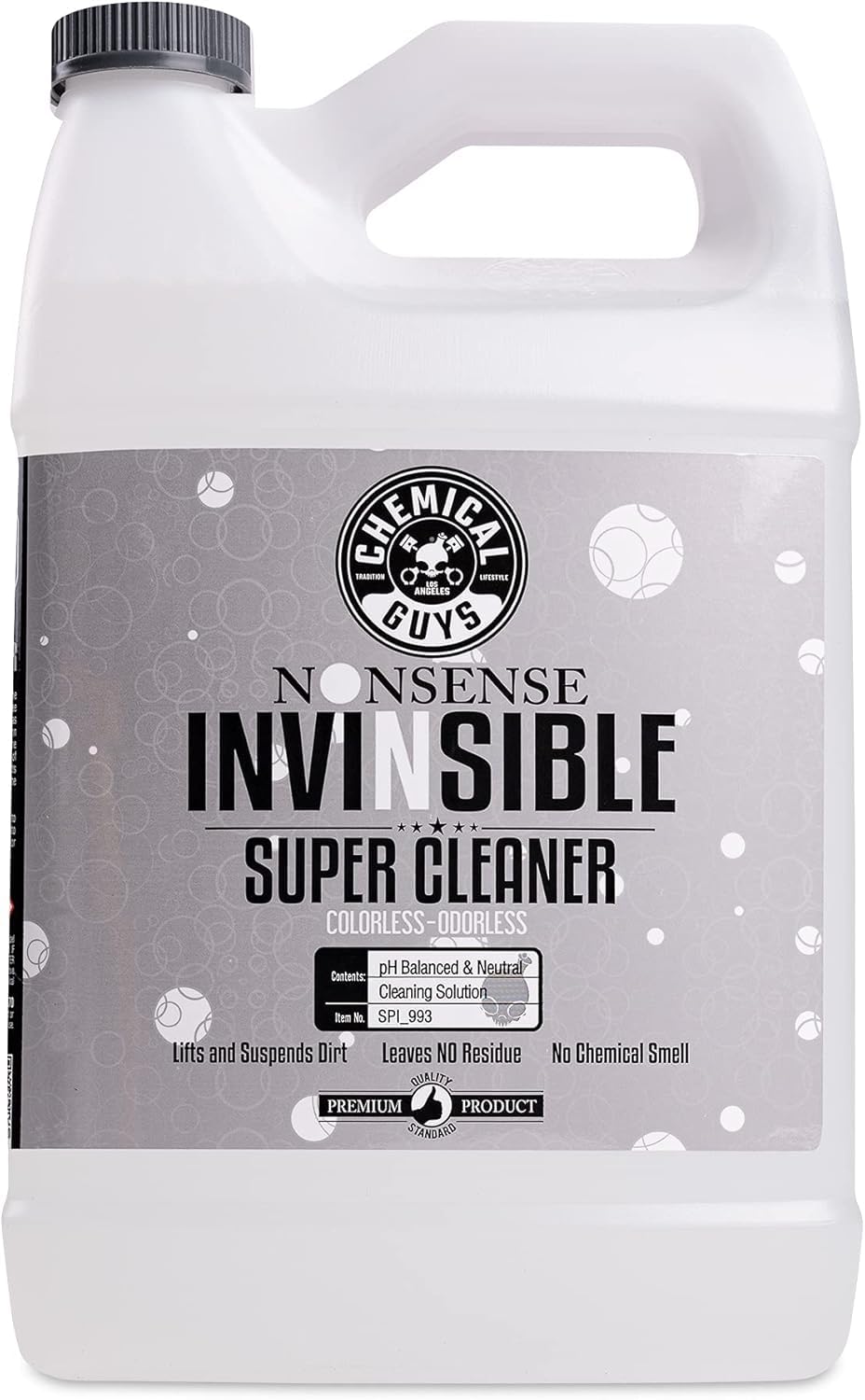 Chemical Guys front label on 1 gallon bottle showing product identity and benefits