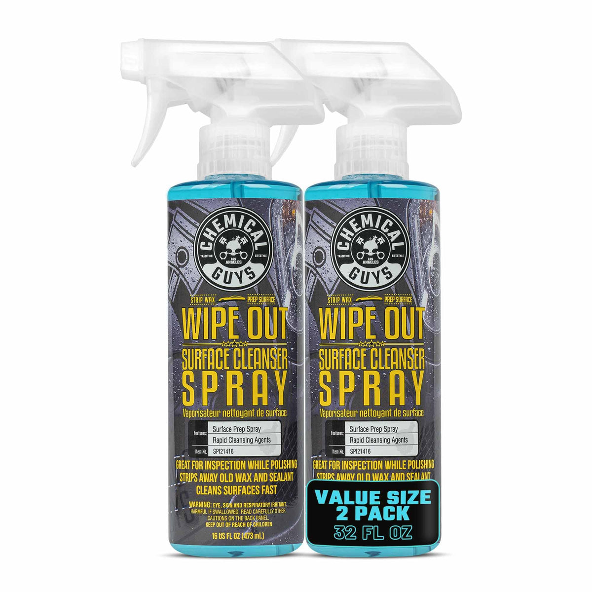 Chemical Guys front label on two 16 oz bottles showing product name and benefits