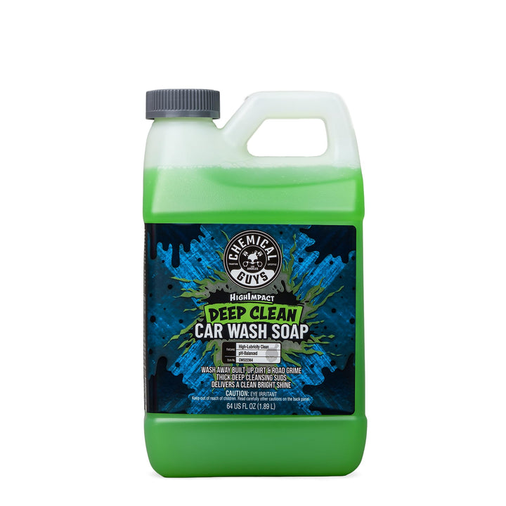 Chemical Guys front label on 64 oz bottle showing product name and size with clear benefit
