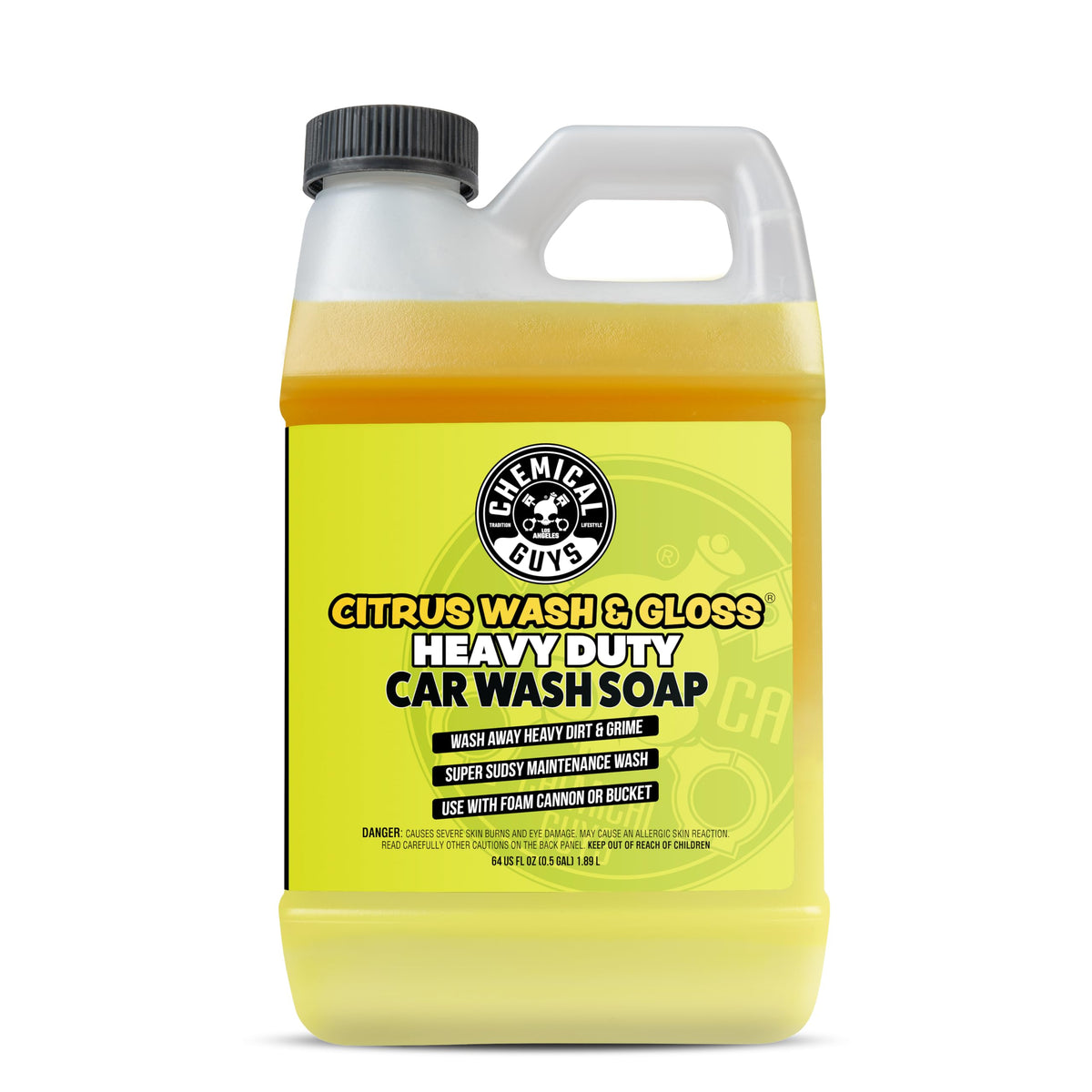 Chemical Guys front label on 64 oz bottle showing product name and benefits