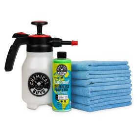 Chemical Guys front of kit showing bottles and towels with compact convenience