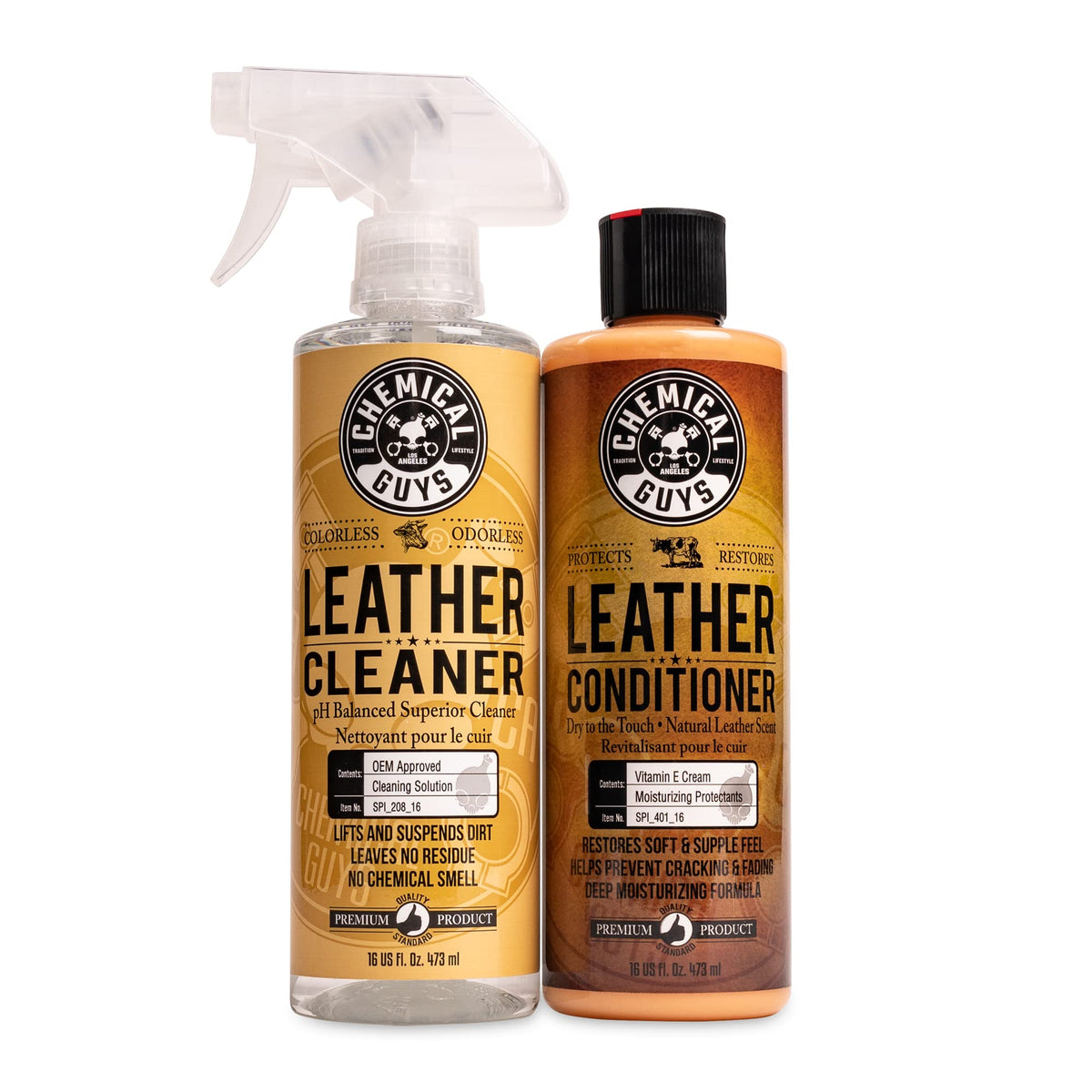 Chemical Guys front packaging leather kit showing complete two-step solution