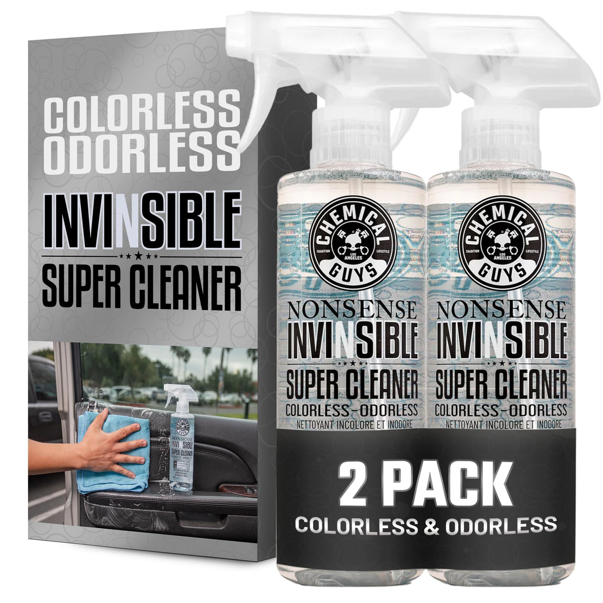 Chemical Guys front packaging showing two bottles and clear labeling benefit: value