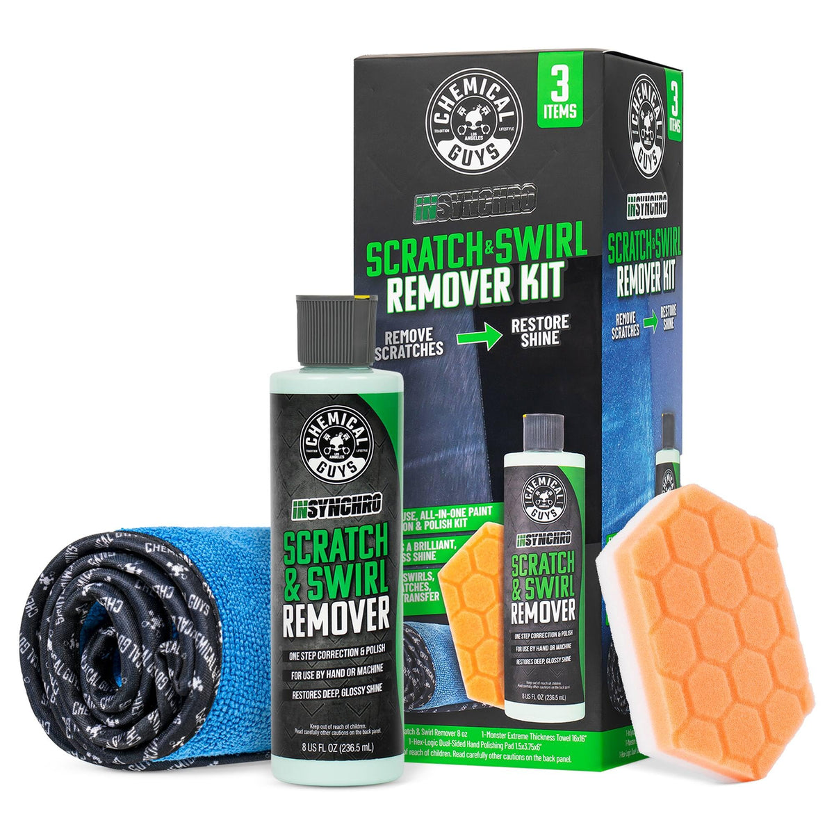 Chemical Guys front packaging showing kit contents and easy use benefit