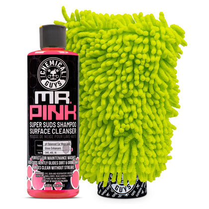 Chemical Guys front packaging showing bottle and mitt for easy identification and starter convenience
