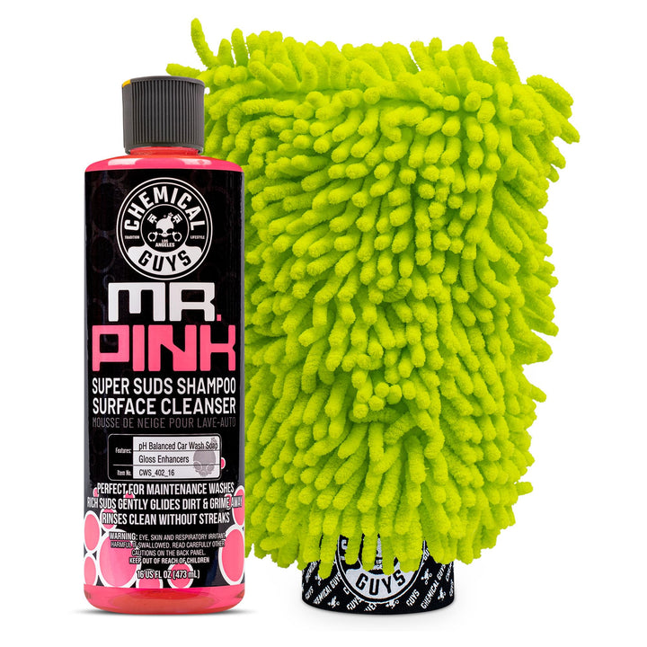 Chemical Guys front packaging showing bottle and mitt for easy identification and starter convenience