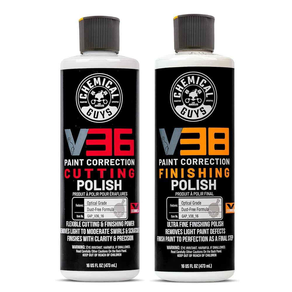 Chemical Guys front packaging showing both 16 oz V36 and V38 bottles and kit benefits