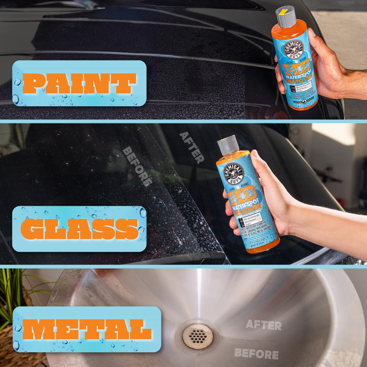 Chemical Guys gel clinging to a vertical car panel for longer dwell time
