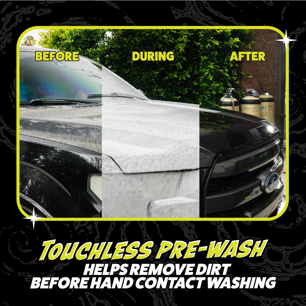 Chemical Guys Hands Off being sprayed to loosen grime before rinsing