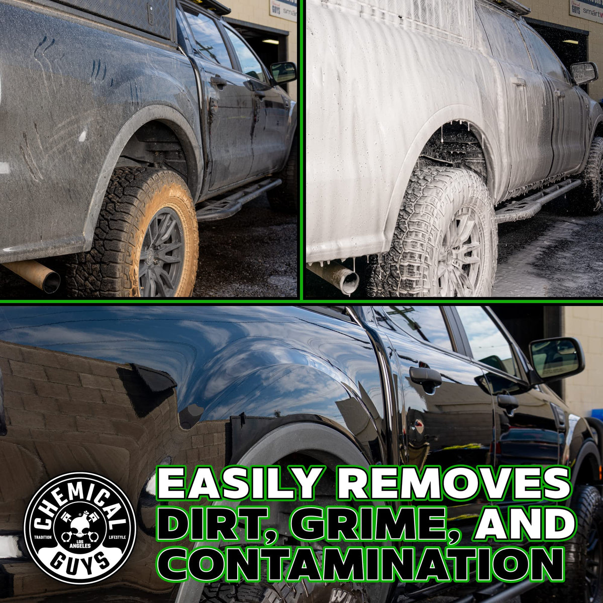 Chemical Guys rinsed glossy car panel after wash showing streak-free shine