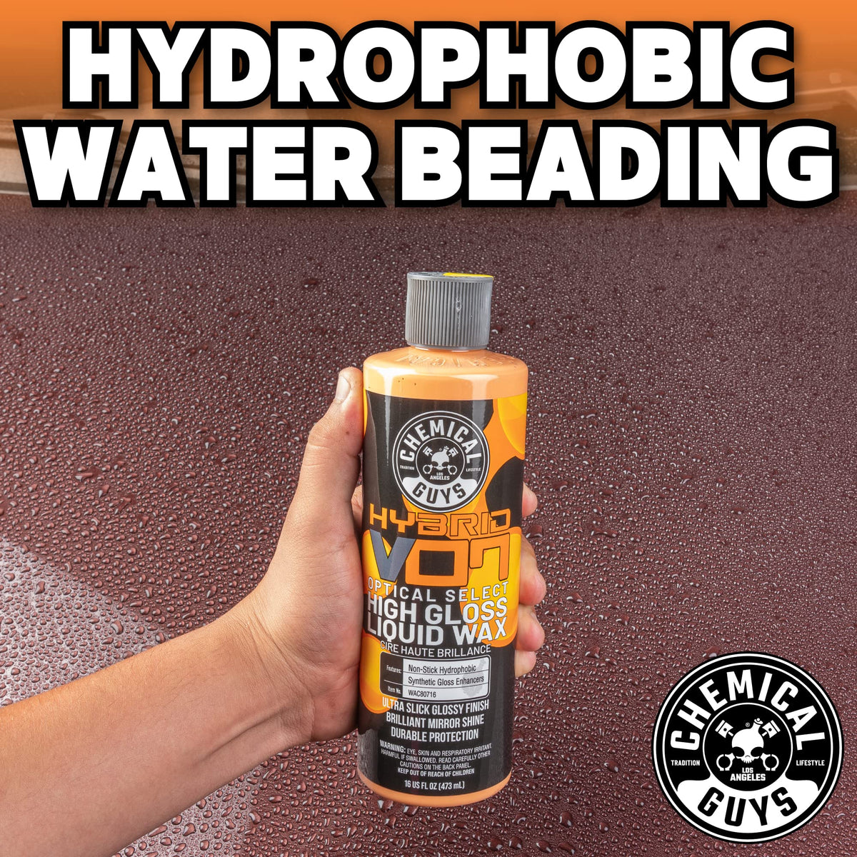 Chemical Guys bottle on a garage bench with tools suggesting professional detailing use