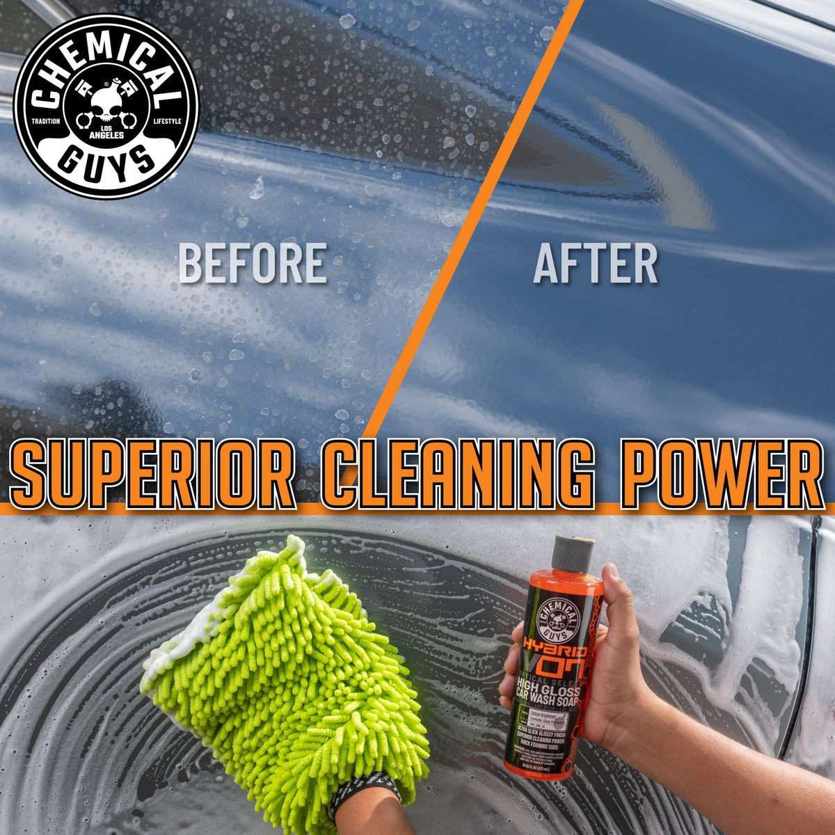 Chemical Guys Hybrid V7 used in two-bucket wash setup to prevent swirl marks