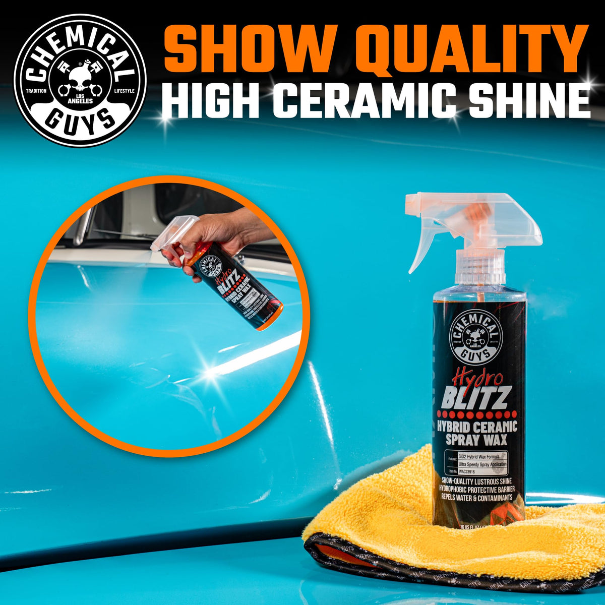 Chemical Guys HydroBlitz applied to wheel showing gloss and protection