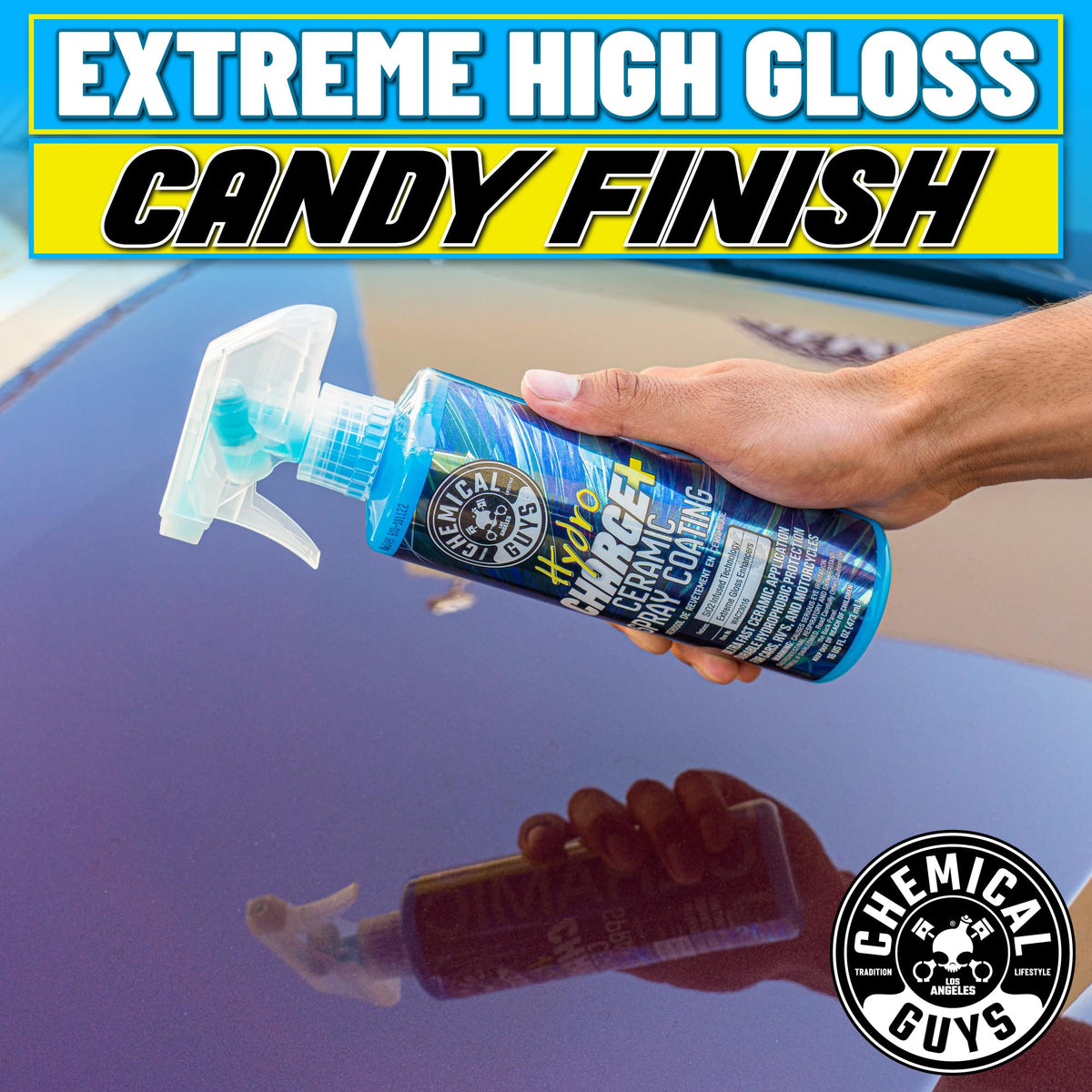Chemical Guys HydroCharge close-up showing high-gloss reflective finish