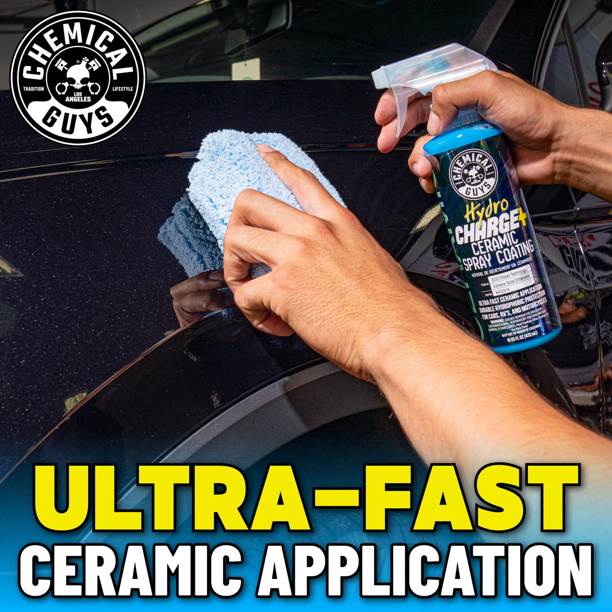 Chemical Guys HydroCharge water beading on hood demonstrating hydrophobic benefit