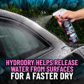 Chemical Guys HydroDry beading on paint demonstrating hydrophobic water repellency