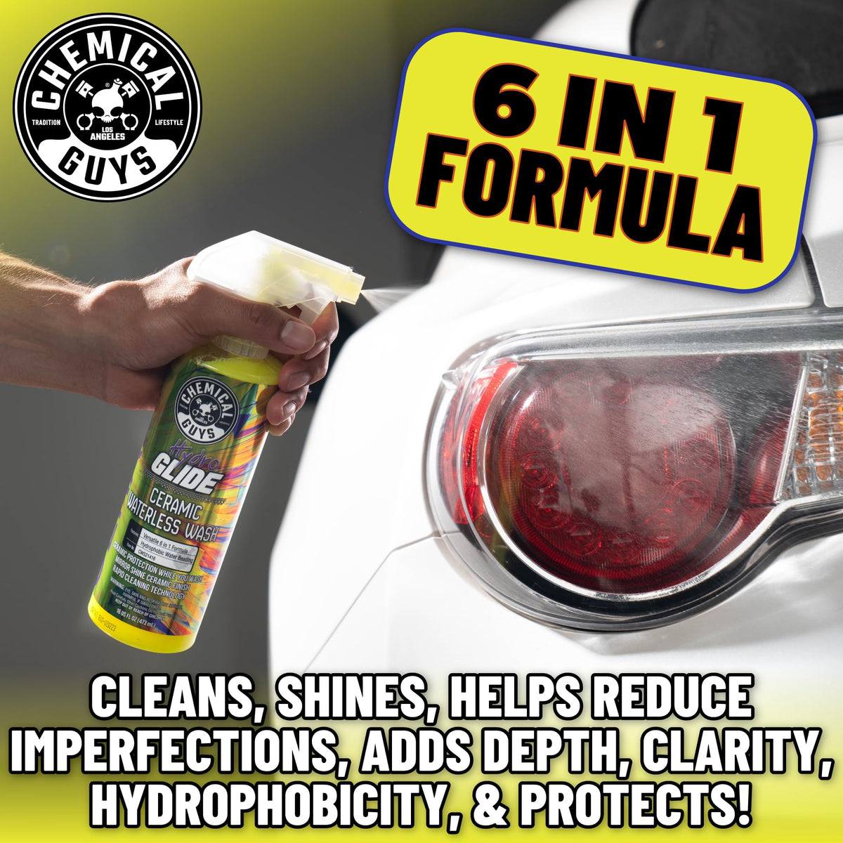 Chemical Guys HydroGlide spray nozzle close-up demonstrating precise application benefit