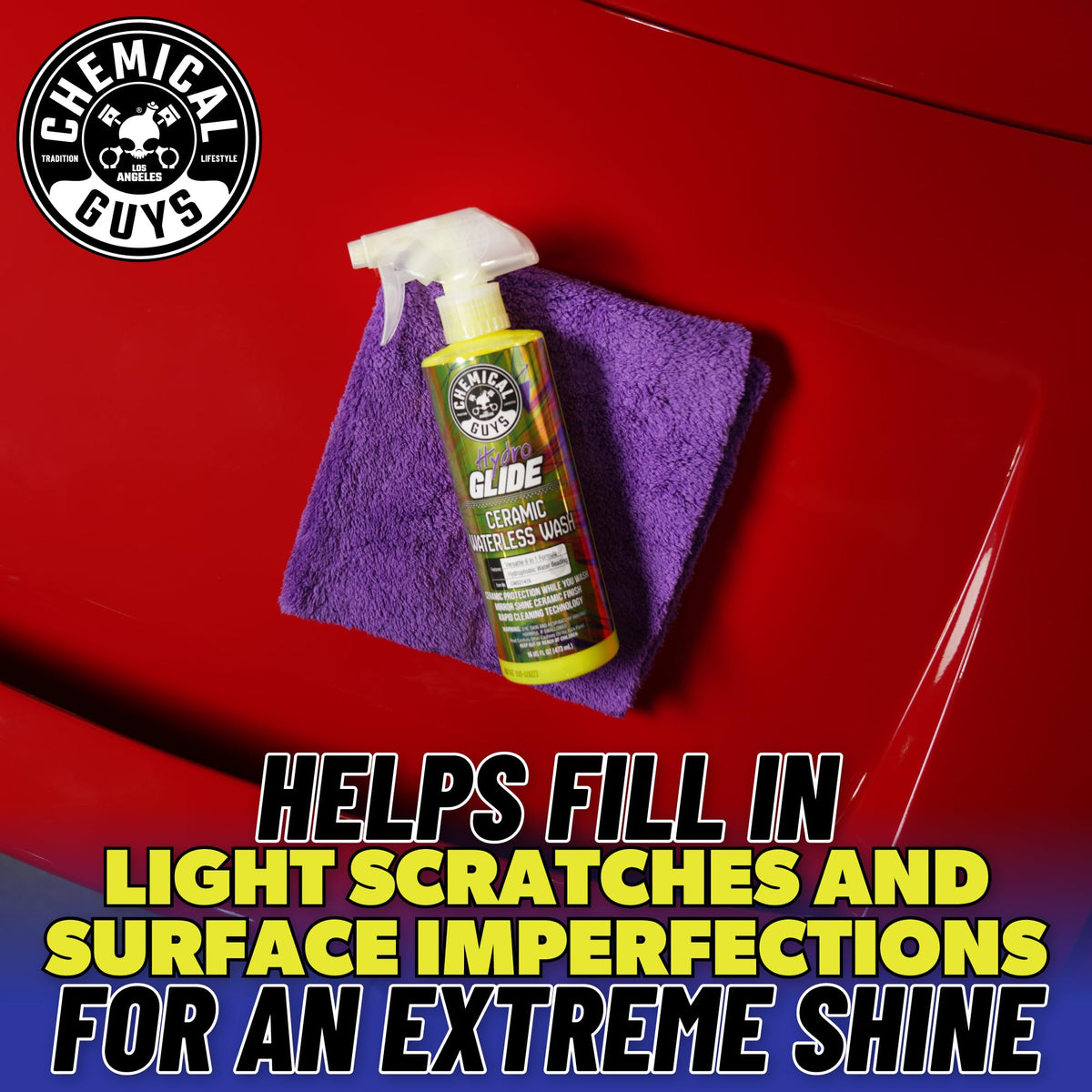 Chemical Guys HydroGlide before and after paint split showing improved gloss and clarity