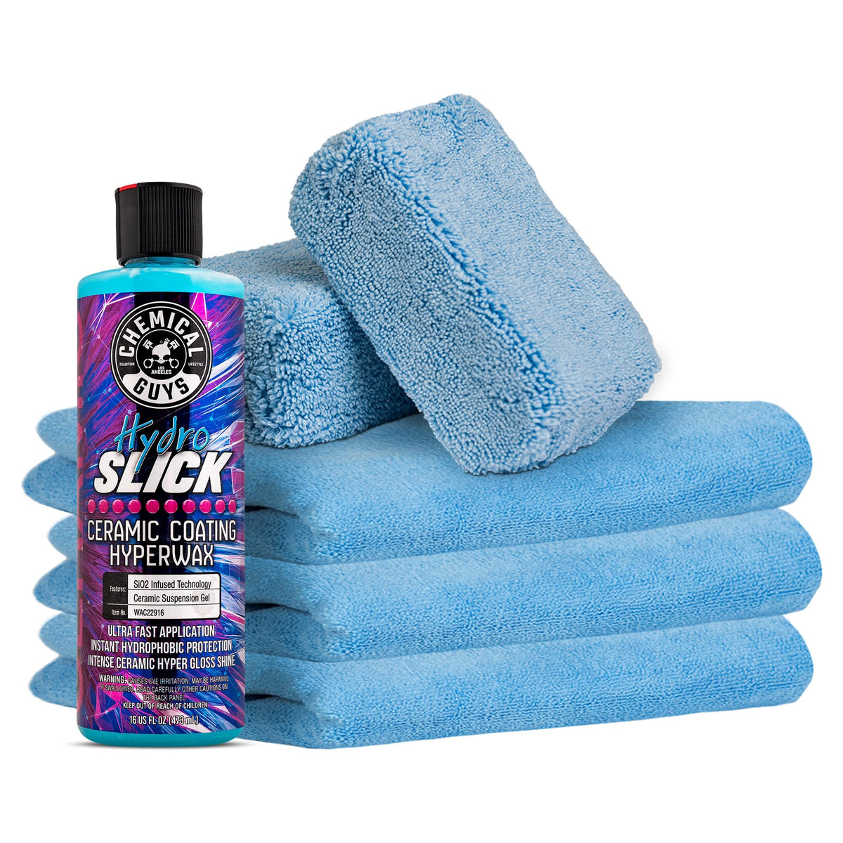 Chemical Guys HydroSlick front packaging showing kit components and benefits