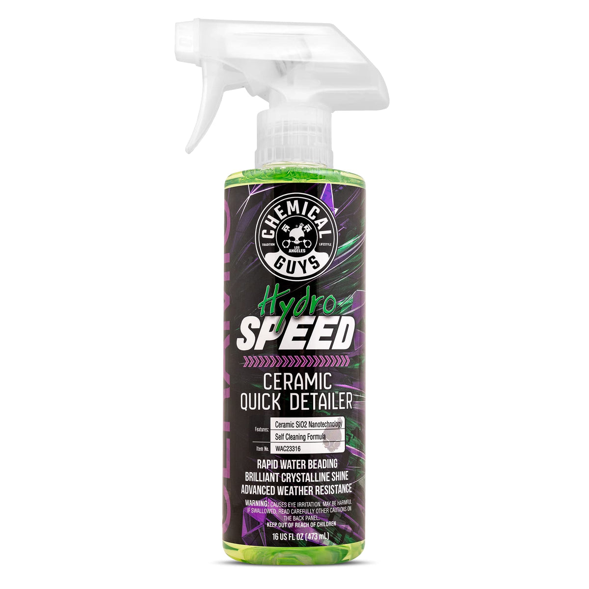 Chemical Guys HydroSpeed front label showing product details and size for quick identification and benefit