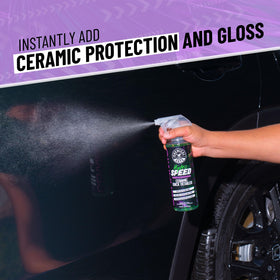 Chemical Guys label close-up highlighting HydroSpeed SiO2 ceramic formula advantage