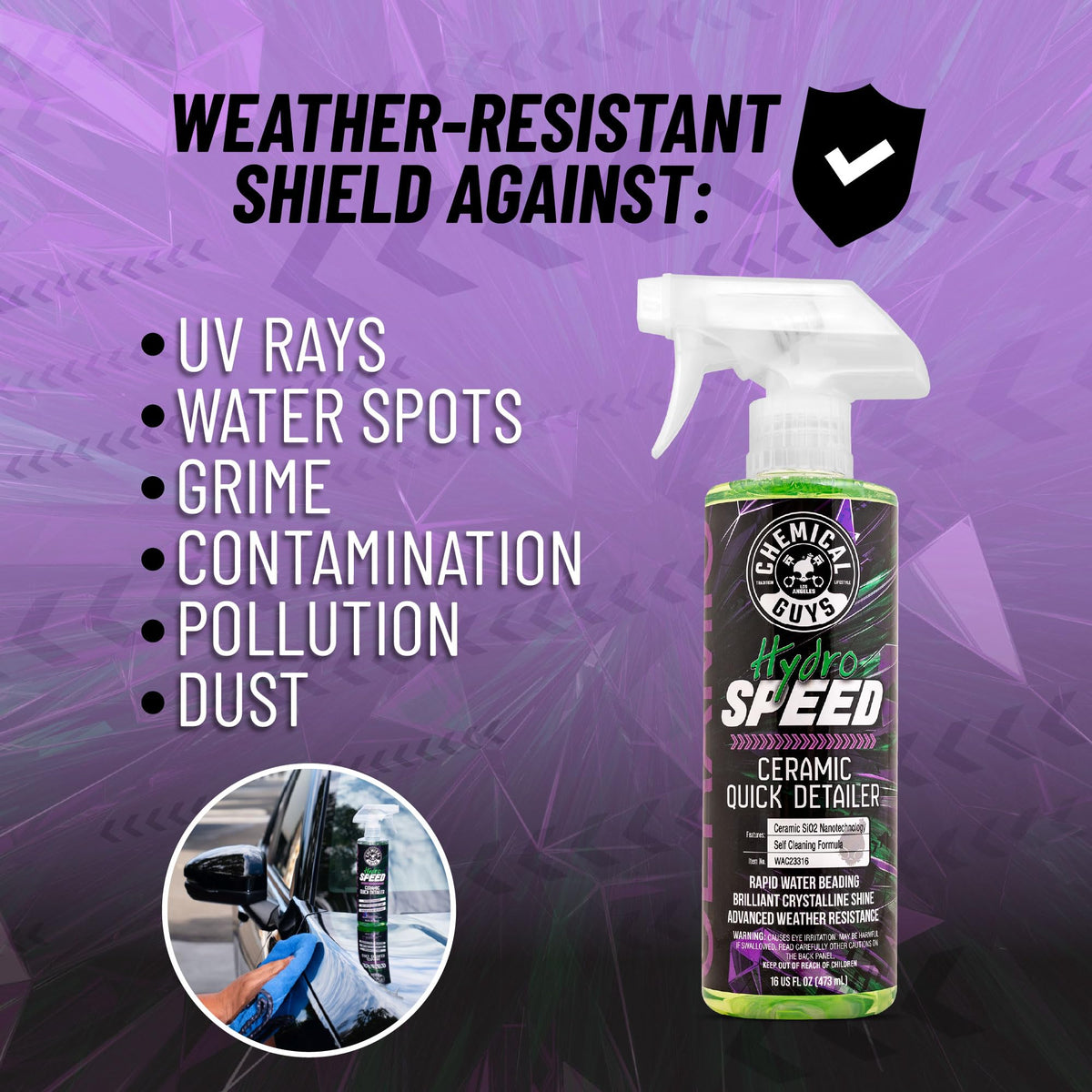 Chemical Guys HydroSpeed spray nozzle dispensing mist for easy application and fast gloss