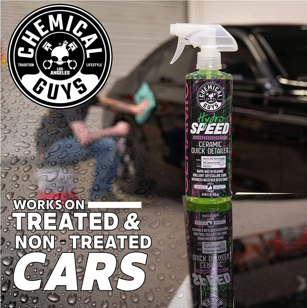 Chemical Guys pronounced water beading on hood showing repellency benefit