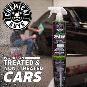 Chemical Guys pronounced water beading on hood showing repellency benefit