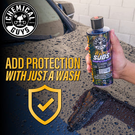 Chemical Guys HydroSuds rinsed panel showing glossy water beading