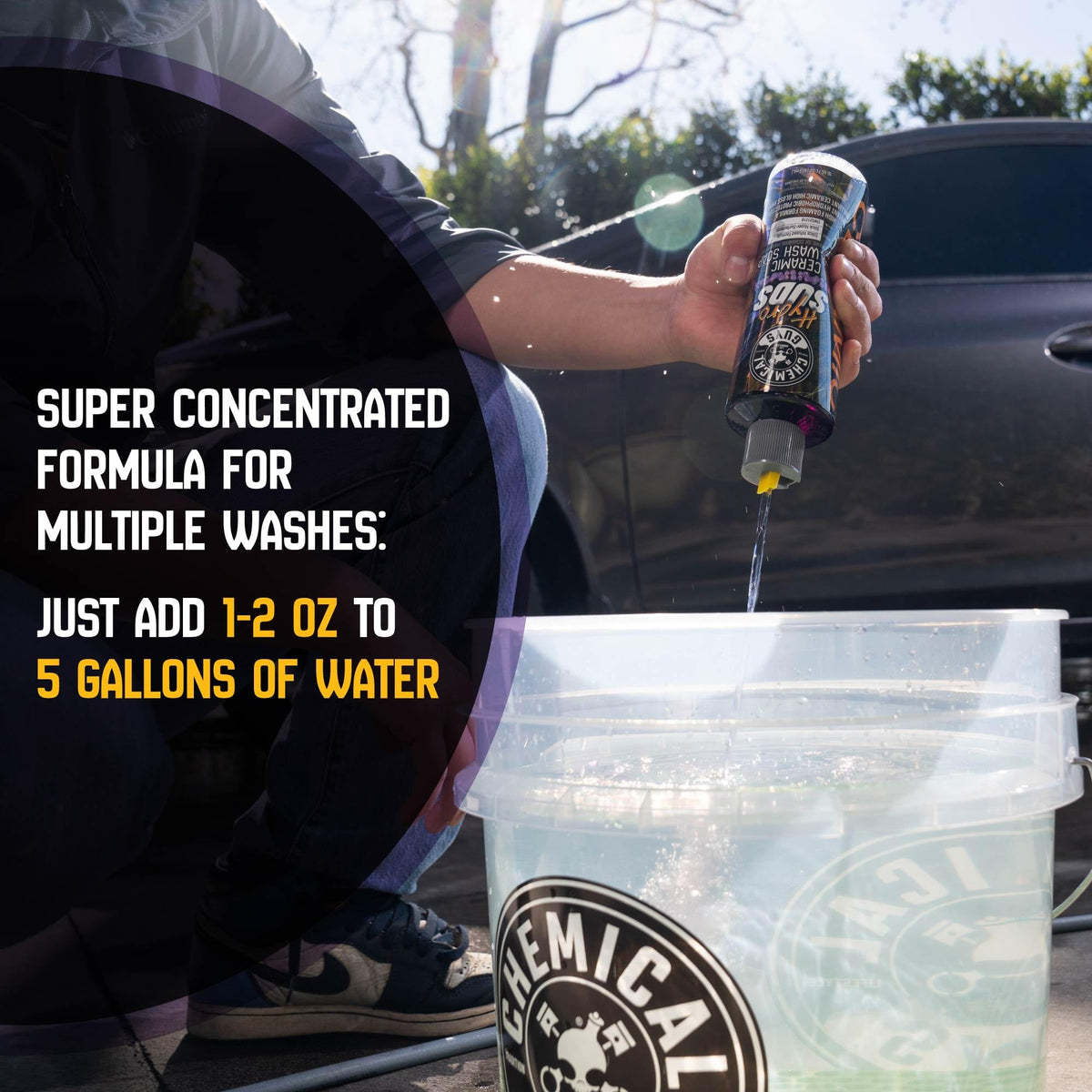 Chemical Guys foam cannon spraying rich HydroSuds foam for safe cleaning