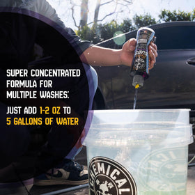 Chemical Guys foam cannon spraying rich HydroSuds foam for safe cleaning