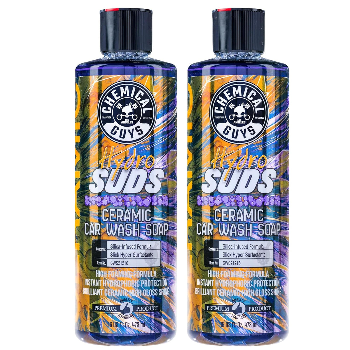 Chemical Guys HydroSuds front label showing product name and size for quick ID and benefits
