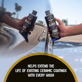 Chemical Guys two-bucket wash setup demonstrating safe wash method