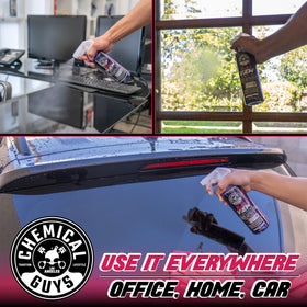 Chemical Guys HydroView before-and-after glass comparison showing improved clarity