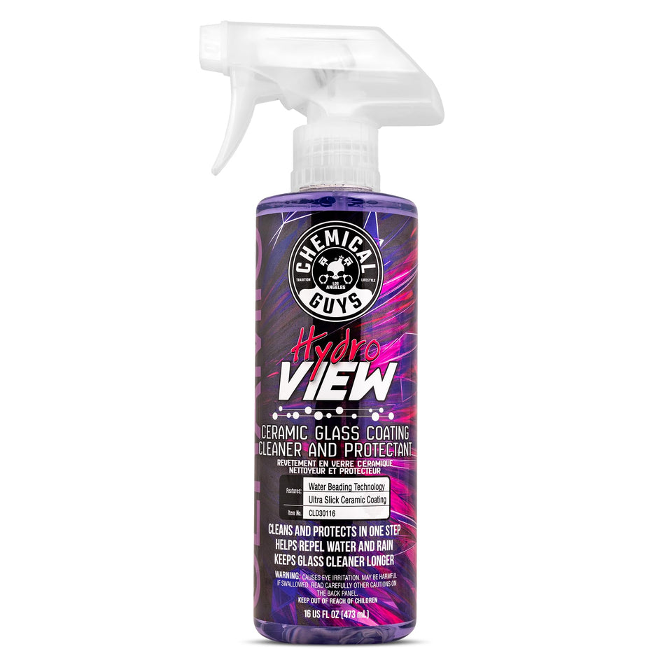 Chemical Guys HydroView front bottle showing product ready to clean glass