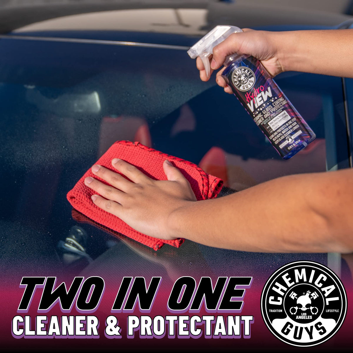 Chemical Guys HydroView wiped with microfiber for streak-free clarity