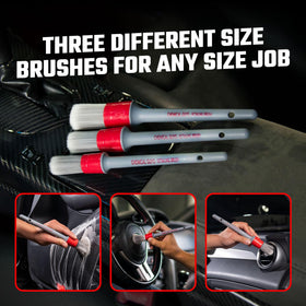 Chemical Guys brush cleaning car vent demonstrating reach into tight crevices