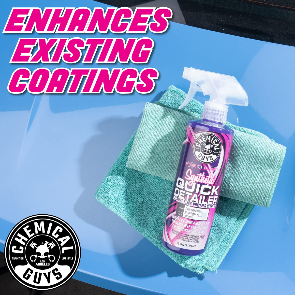 Chemical Guys being wiped on car panel by microfiber towel for scratch-free removal