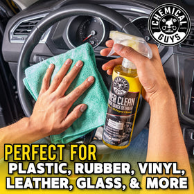 Chemical Guys InnerClean dashboard before and after cleaning showing reduced dust