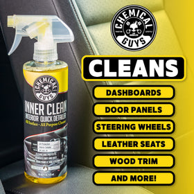 Chemical Guys InnerClean being used on steering wheel for improved grip and cleanliness