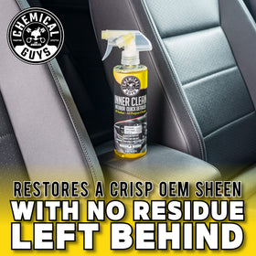 Chemical Guys InnerClean being wiped on vinyl, restoring texture and removing dust
