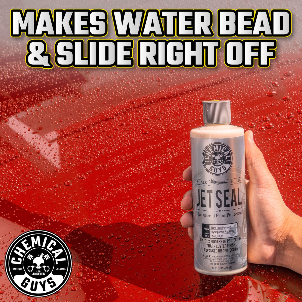 Chemical Guys close-up of JetSeal label highlighting formula and protection