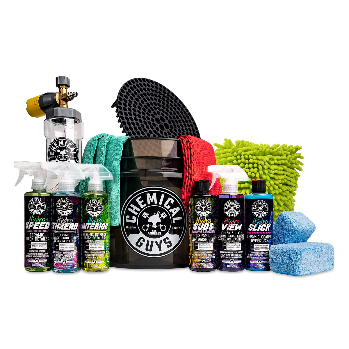 Chemical Guys kit front packaging showing full 16-piece set and benefits