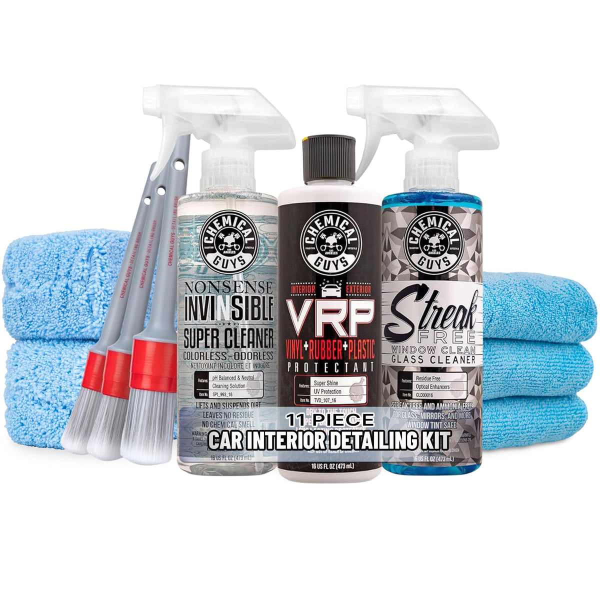 Chemical Guys kit front packaging showing full interior set and convenience benefit
