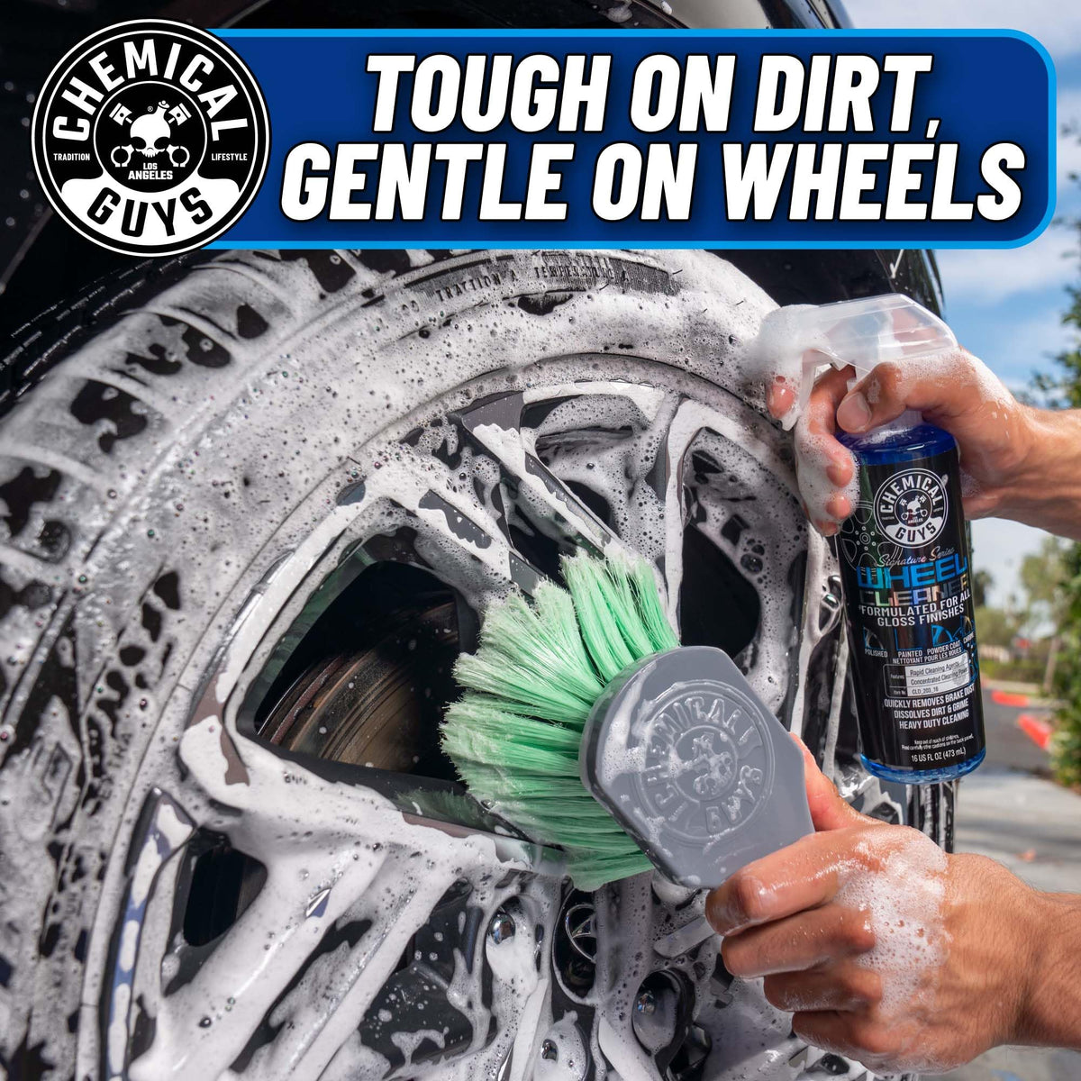 Chemical Guys kit used on a show car wheel for a showroom-ready look